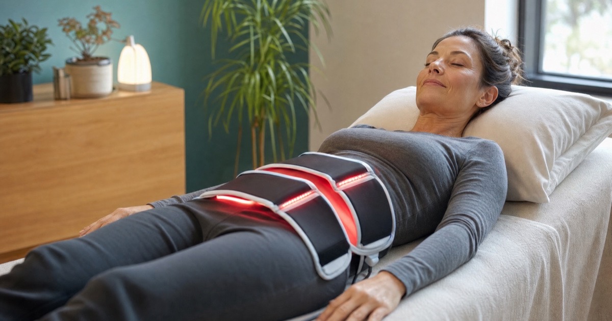 A patient resting comfortably during an InvisaRED red light body contouring session at Total Wellness Chiropractic in Bowie, MD