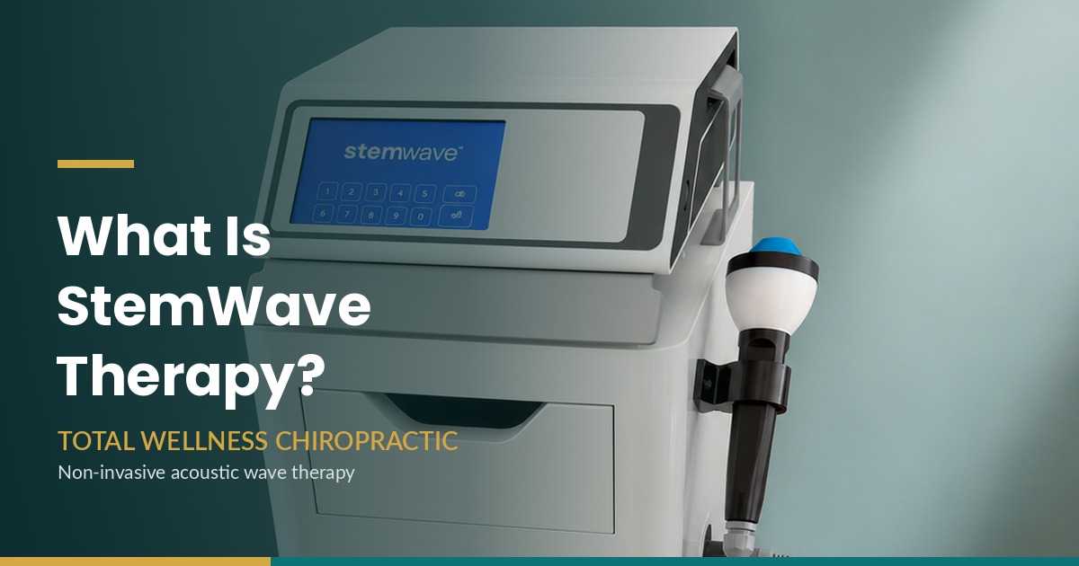 Patient receiving StemWave acoustic wave therapy at Total Wellness Chiropractic in Bowie, MD
