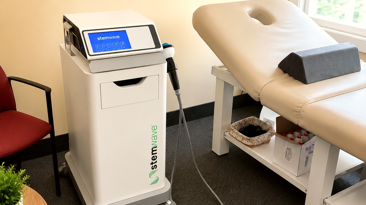 Patient relaxing during a comfortable StemWave session