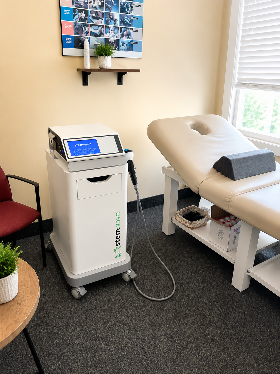 StemWave acoustic wave therapy room at Total Wellness Chiropractic Center in Bowie, MD